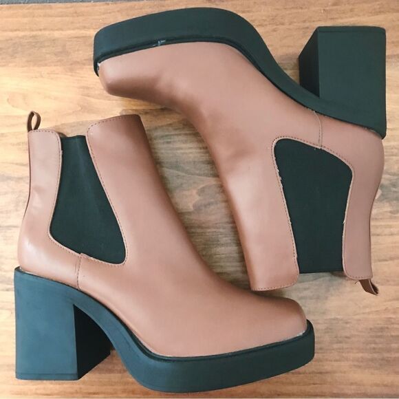MIA Dru Chelsea Platform Boot Bootie Chunky Block Heel‎ Brown Black Size 11 - Picture 6 of 14